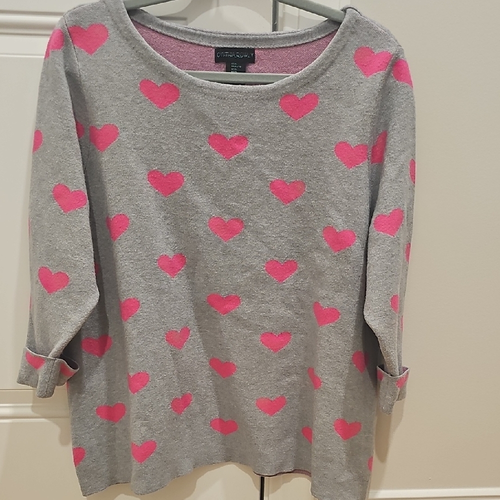Cynthia Rowley Size XL Heart Pink Grey Valentine Love Sweater